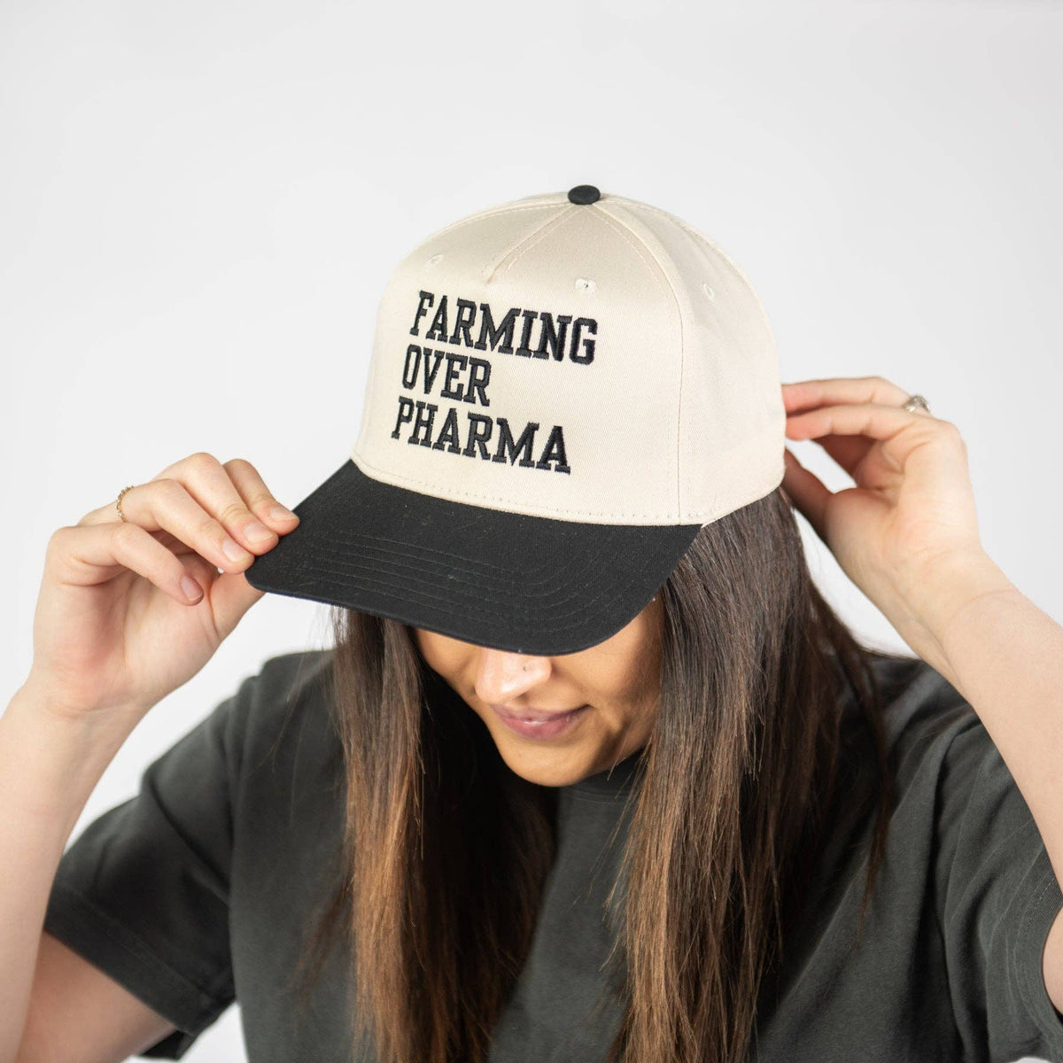 'Farming over Pharma' Women's Embroidered Trucker Hat